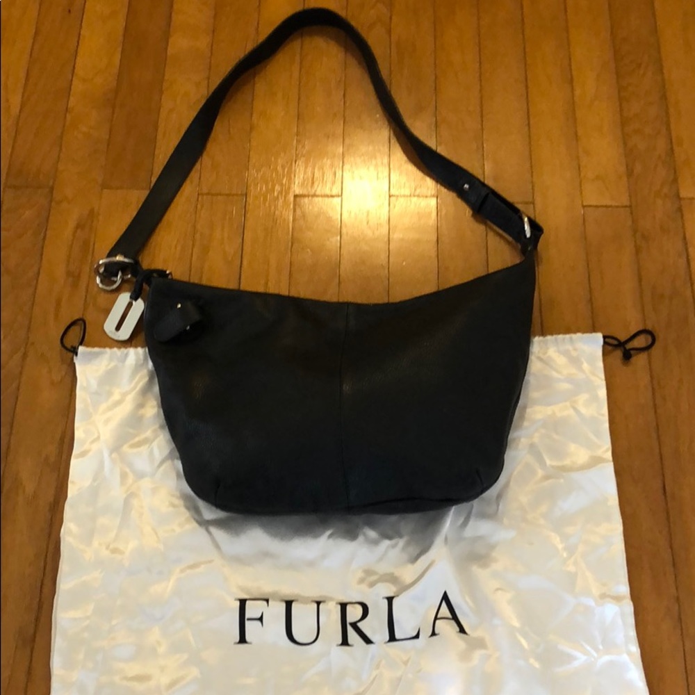 Black leather Furla crossbody or shoulder bag